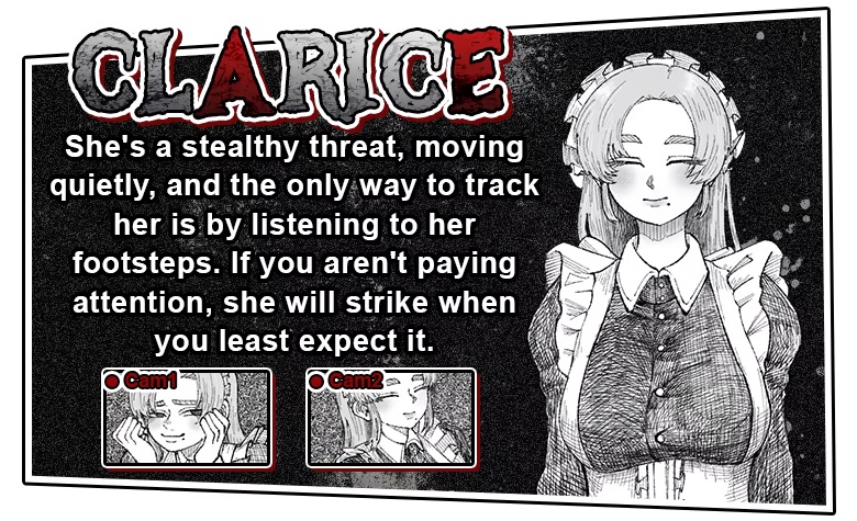 Clarice’s official character card: a maid with long hair and pointed ears, smiling with her eyes closed