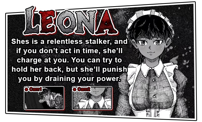 Leona’s official character card: a maid in a checked uniform with her hair tied back