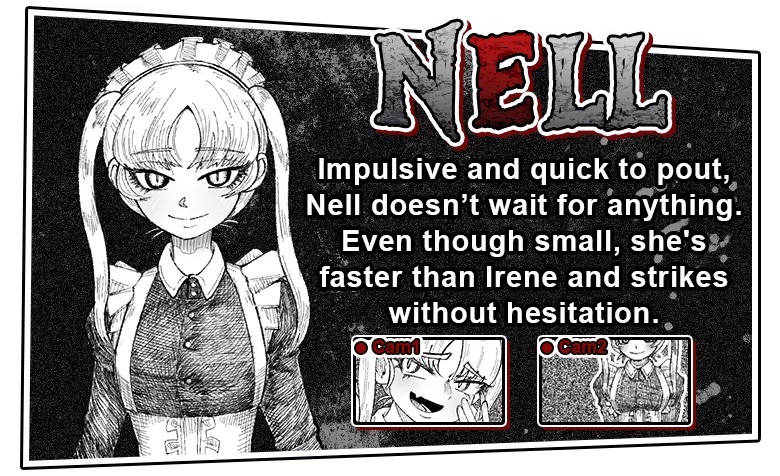 Nell’s official character card: a maid with twin pigtails and a confident smirk